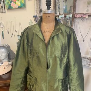 Chico’s green metallic zip-up jacket - Size Large - Two - 2